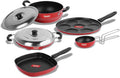 Sumeet 2.6mm Thick Non-Stick Red Wave Cookware set (Multi snack maker – 26.5cm Dia + Kadhai With Lid – 1.5Ltr + Grill Appam Patra With Lid – 23cm Dia + Grill Pan – 1.1Ltr + Tadka Pan – 10cm Dia)