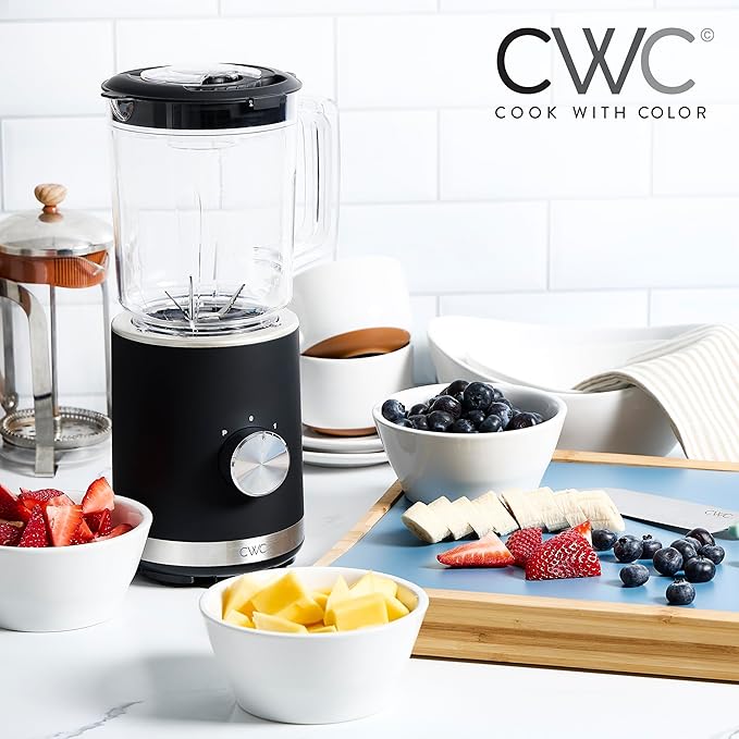 COOK WITH COLOR 300 Watt Blender: Powerful 2-Speed Control with Pulse 4-Tip Stainless Steel Blades 25oz (750ml) Jar and Skid-Resistant Feet Black