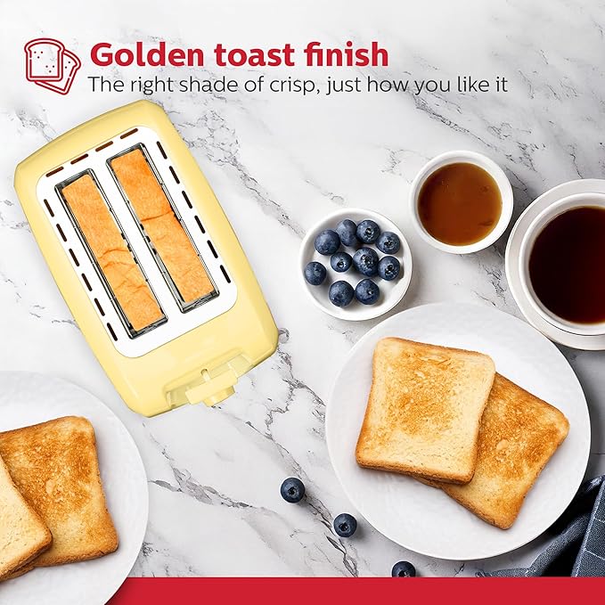 Holstein Housewares 2-Slice Toaster with 7 Browning Settings Extra-Wide Slots Reheat Defrost Cancel High-Lift Release Removable Crumb Tray – Compact Stainless Steel Yellow