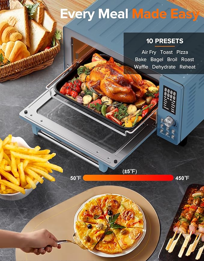 Nuwave Bravo Pro Smart Air Fryer Toaster Oven Combo Airfryer Convection Oven Countertop 10-in-1 Functions with Quicker &amp Even Crisp Technology 1800W 50-450°F PFAS-Free 21QT Cozy Blue