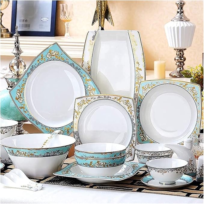 Dinnerware Set Dinner Party Tableware Service Set Ceramics Dinnerware Set with 50-Piece Bowl/Stockpot/Dish/Spoon|Bone China Dinner Sets Porcelain Combination Set30pieces