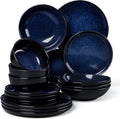 LIANYU Stoneware Dinnerware Sets with Pasta Bowls 16 Piece Plates and Bowls Dishes Set for 4 Dishwasher Safe Dining Ware Dishware for Home Kitchen Microwave Safe Midnight Blue