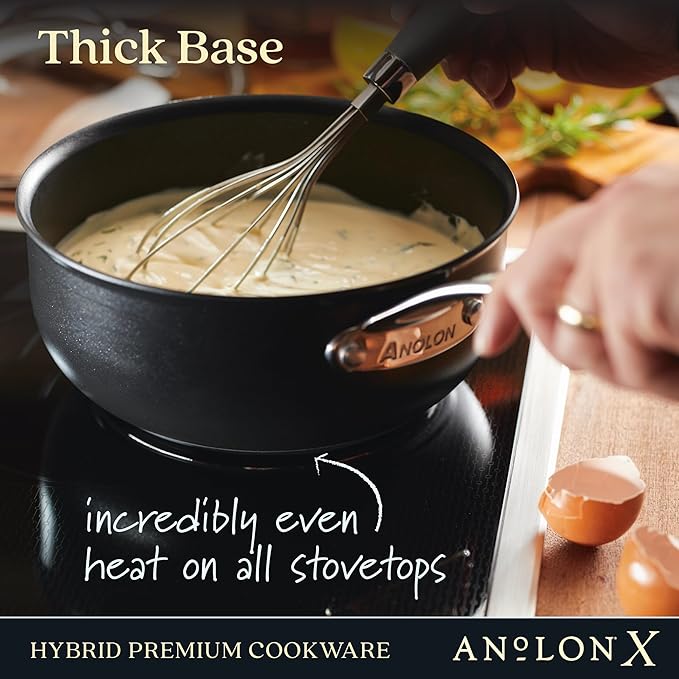 Anolon X Hybrid Nonstick Cookware Induction Pots and Pans Set Stainless steel handles 6 Piece - Dark Gray