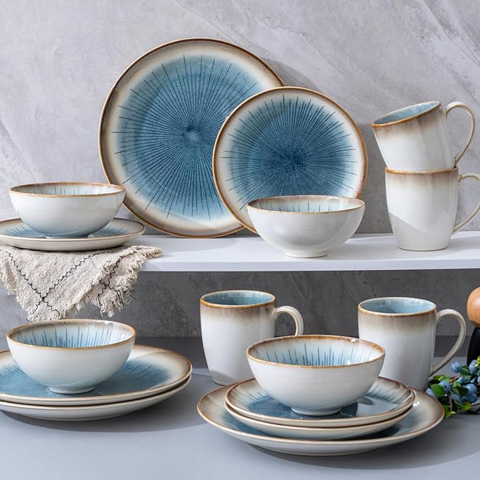 Dinnerware Set Stoneware 16 Pieces Service for 4 Stoneware Plates and Bowls Set Highly Chip and Crack Resistant Stoneware Set Dishwasher Microwave Safe Dishes set