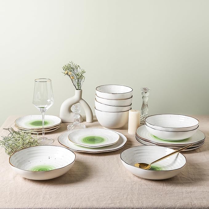 Christian Siriano Luma 16-Piece Dinnerware Set Porcelain Green