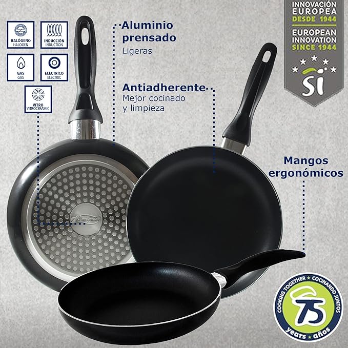 8-piece cookware: 2 pots diameter 16 and 18 pots diameter 20 x diameter 24 and 28 cm + 3-piece pan set 16-20-24 cm made of pressed aluminium + kitchen knife set