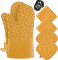 KEGOUU Oven Mitts and Pot Holders 6pcs Set Kitchen Oven Glove High Heat Resistant 500 Degree Extra Long Oven Mitts and Potholder with Non-Slip Silicone Surface for Cooking （Orange）