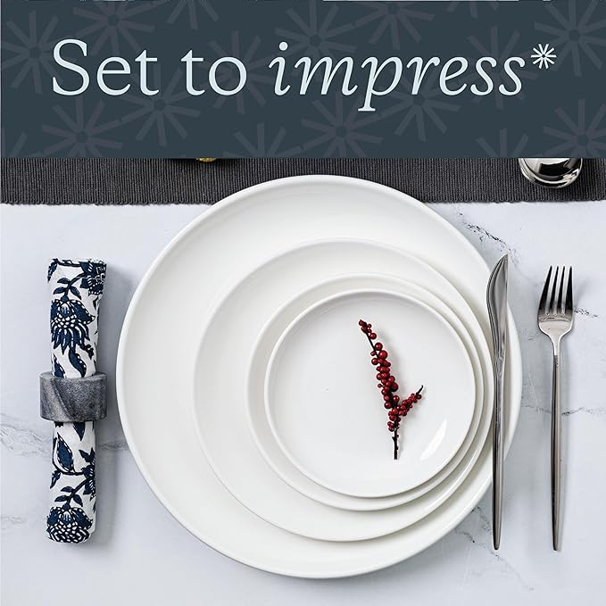 Vikko Dinner Plate Set of 6 White Plates Ceramic Dinner Plates Set Stackable 12 Inch Extra Large Dinner Plates for Every Day and Special Occasion Restaurant Style Dishwasher Safe Microwave Safe