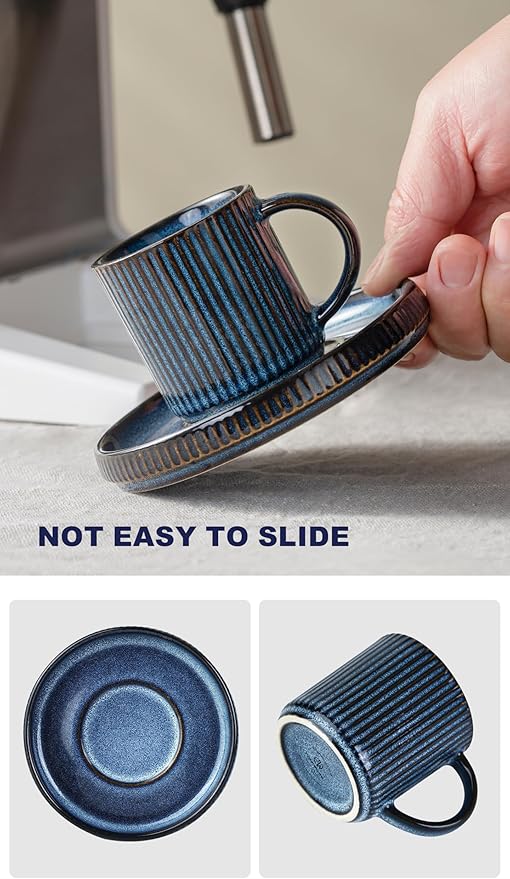Famiware Dinnerware Set for 4 (12 Piece) and 12oz Mug Set and 3oz Espresso Cups and Saucers Set- Star Stoneware Dishes - Nebulas Blue