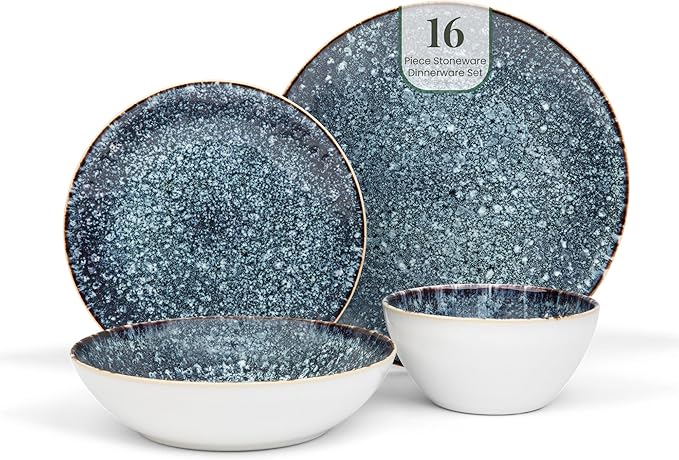 Larder &amp Vine Ceramic Stoneware Dinnerware 16-Piece Set 4 Place Settings (Bondi Waters)