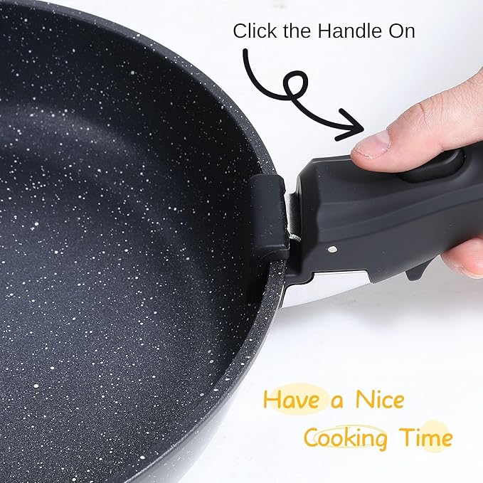 Black Pots and Pans Set Non Stick Removable Handle Ceramic Cookware Set Nonstick 9Pcs Dishwasher Oven Safe RV Kitchen Cooking Set Stackable Induction Cookware (Black 9Pcs)
