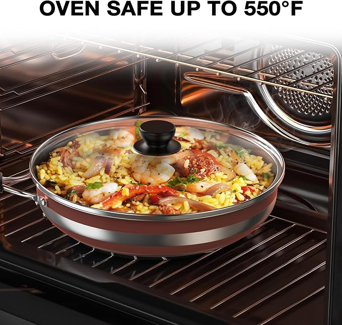 VBGK Pots and Pans Set Stainless Steel Cookware Set 10 PieceNon Toxic Kitchen Induction Cookware SetKitchen Cooking Set with Tempered Glass lid &amp Stay-Cool HandleDishwasher Oven SafeStackable