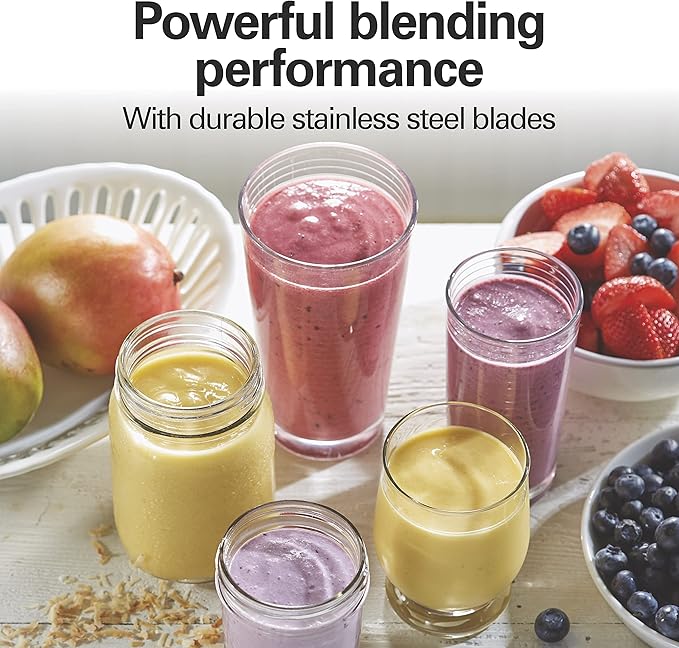 Hamilton Beach Portable Blender for Shakes and Smoothies with 14 Oz BPA Free Travel &amp Power Elite Wave Action Blender For Shakes and Smoothies Puree Crush Ice 40 Oz Glass Jar 12 Functions
