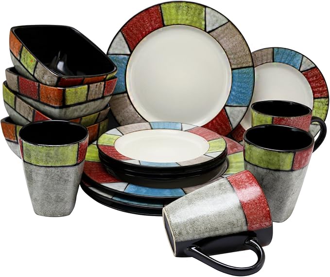 Elama's Country Cottage16 Piece Stoneware Dinnerware Set