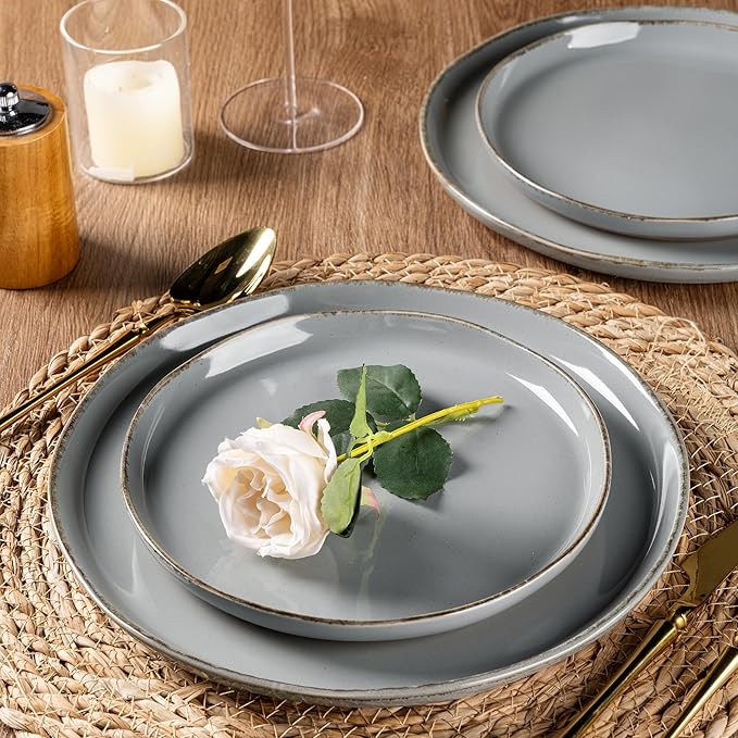 AmorArc Ceramic Dinnerware Sets for 4 12 Pieces Handpainted Plates and Bowls Set with Rustic Terracotta Underside Scratch Resistant Stoneware Dishes Set Dishwasher &amp Microwave Safe