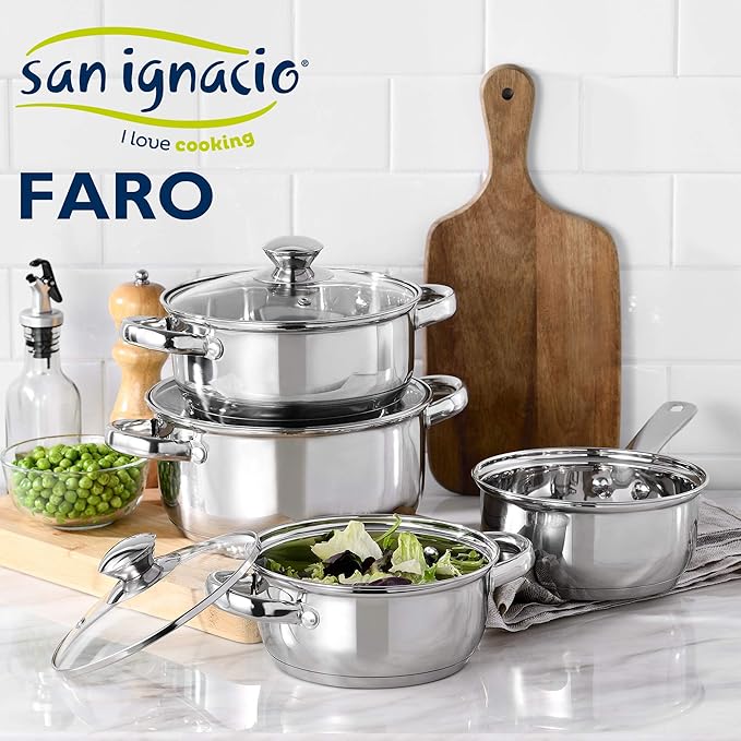 Kitchen Battery 7 Pieces SAN IGNACIO Faro Stainless Steel with pan Set (20/24/28 cm) SAN IGNACIO Moma in Forged Aluminum