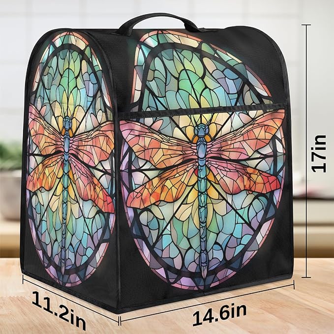 cfpolar Kitchen Aid Mixer Cover Compatible with 6-8 Quarts Animal Dragonfly Glass Painting Stand Mixer Cover Kitchen Aid Mixers Accessories Appliance Organizer Bag Dust Covers with Zipper Pocket