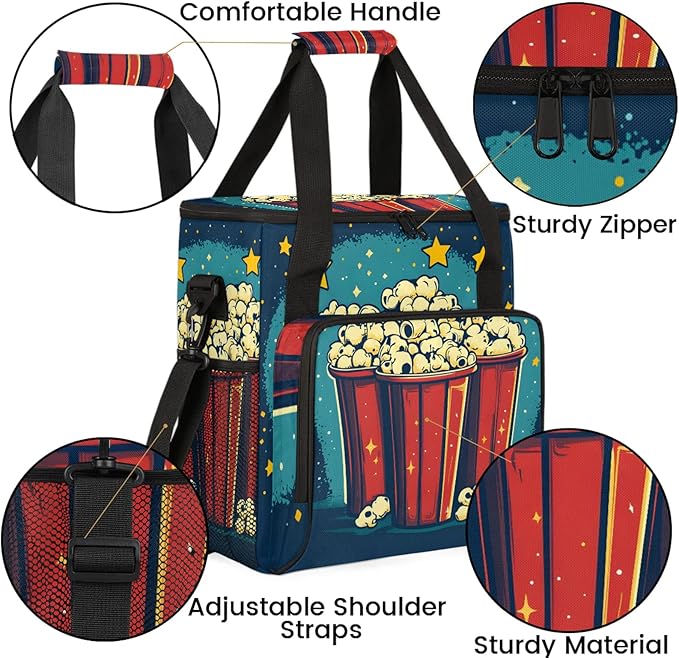 Popcorn Coffee Maker Travel Bag Food Insulated Grocery Bag Travel Picnic Leakproof Cooler Bags With Shoulder Strap