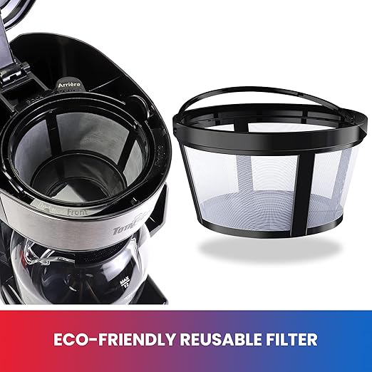 Total Chef Drip Coffee Maker - 12-Cup Programmable Coffee Machine With Glass Pot Pause and Pour Auto Shut-Off Large Water Reservoir Reusable Filter Dishwasher Safe Carafe Percoladora de Café