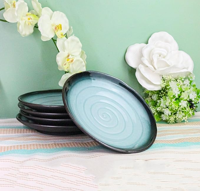 Ebros Gift Blue Sky Stars Artistic Seikai Porcelain Collection Dinnerware Serveware Kitchenware Set Asian Japanese Dining Restaurant Supply (Pack Of 5 Round Dinner Plates 8.75 D)