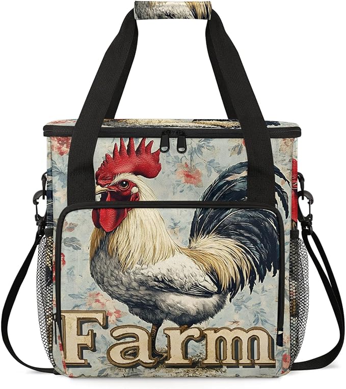 Roosters And Chickens Coffee Maker Travel Bag Flower Insulated Grocery Bag Travel Picnic Leakproof Cooler Bags With Shoulder Strap