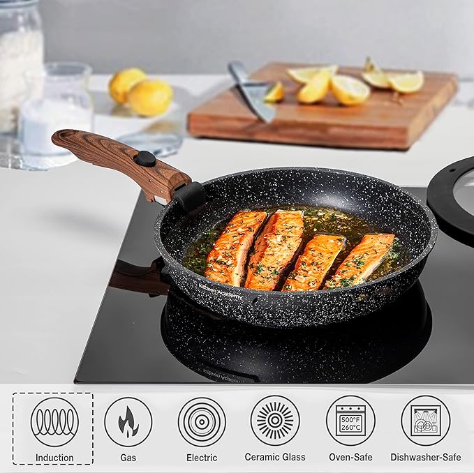 Kitchen Academy 30Pcs Bakeware &amp Cookware Set + 10Pcs Rv Pots and Pans Set with Removable Handle Cookware Sets