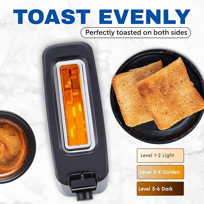 Elite Gourmet ECT118B Cool Touch Single Slice Toaster 6 Toasting Levels &amp Wide Slot for Bagels Waffles Specialty Breads Pastry Snacks Black &amp ESB-301BF# Countertop Single Cast Iron Burne