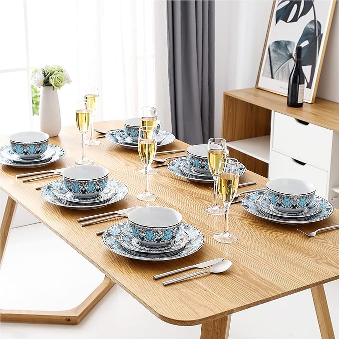 VEWEET VCW-AUD18 'Audrie' Porcelain Dinner Service Set for 6 People with 6 Cereal Bowls Dessert Plates and Flat Plates