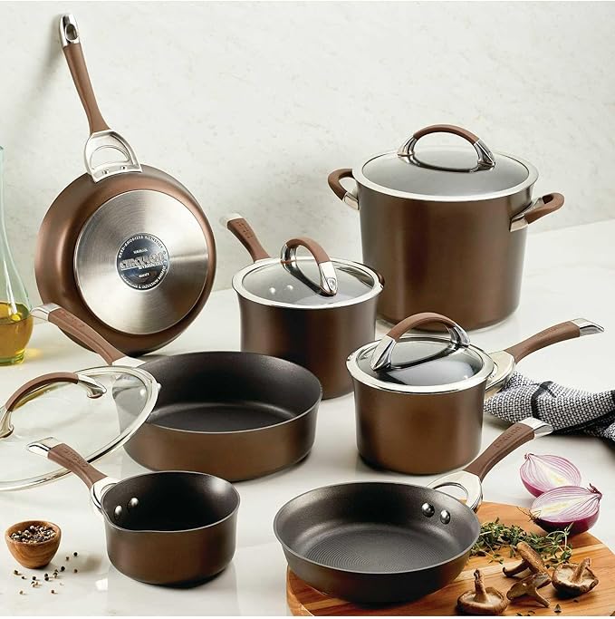 Circulon Symmetry Dishwasher Safe Hard Anodized Nonstick Cookware Pots and Pans Set 11-Piece Chocolate