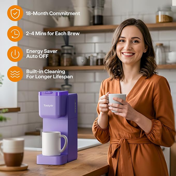 Single Serve Coffee Maker for K Cup Ground and Tea Hot and Iced Coffee Machines with Bold Setting 6 to 16 Oz Brew Sizes Compact for Small Spaces Purple (2.0 Version)