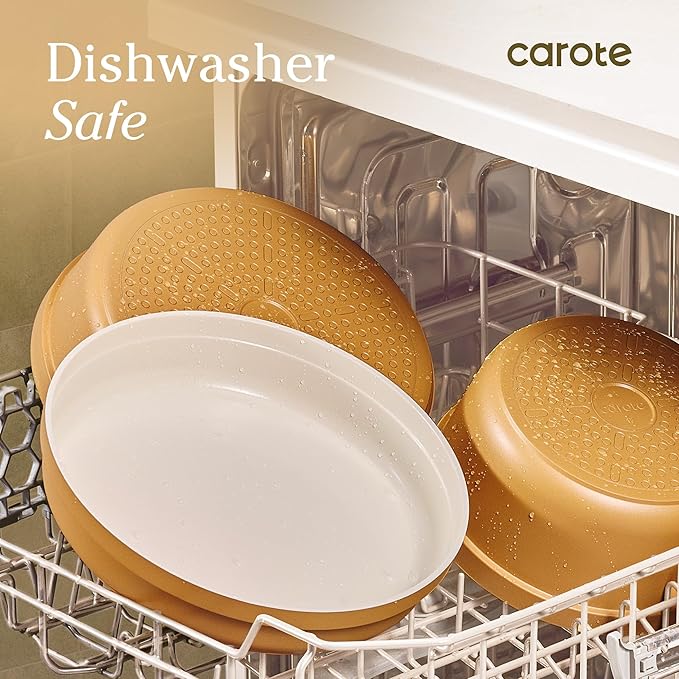 Carote 20pcs Ceramic Cookware Set with Detachable Handles Pots and Pans Set Non Stick RV Kitchen Cooking Pot and Pan Dishwasher Safe Non-toxic Induction Cookware PFAS and PFOA FreeOrange