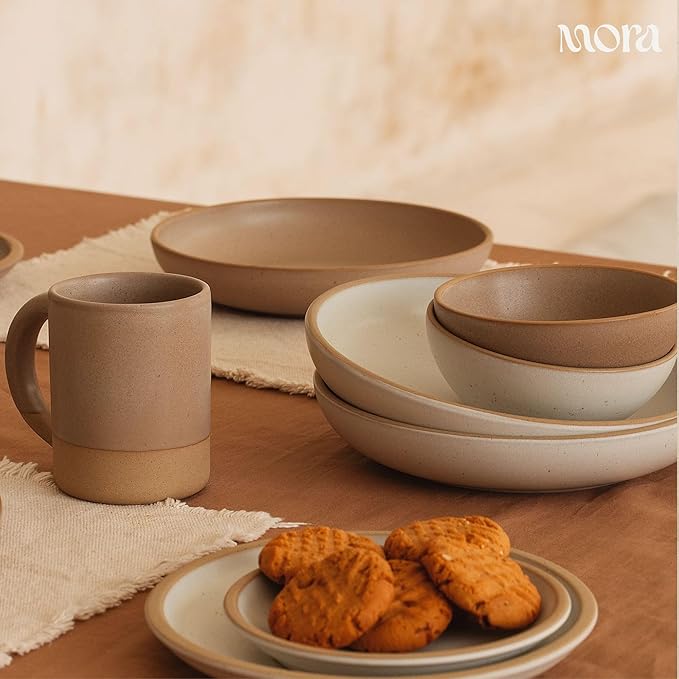 MORA Small Bowls Set of 4 16oz Ceramic Pottery Dessert Bowls - Microwave Oven and Dishwasher Safe - Oat