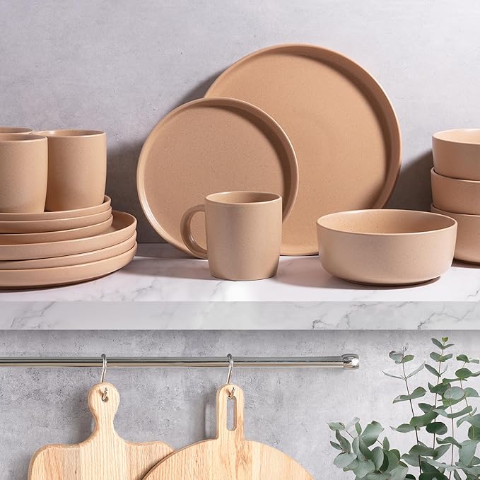 Zulay Kitchen Terra Stoneware Dinnerware Set Artisanal Ceramic Plates and Bowls Set Crafted at 2300℉ - Service for 4 Terracotta Clay