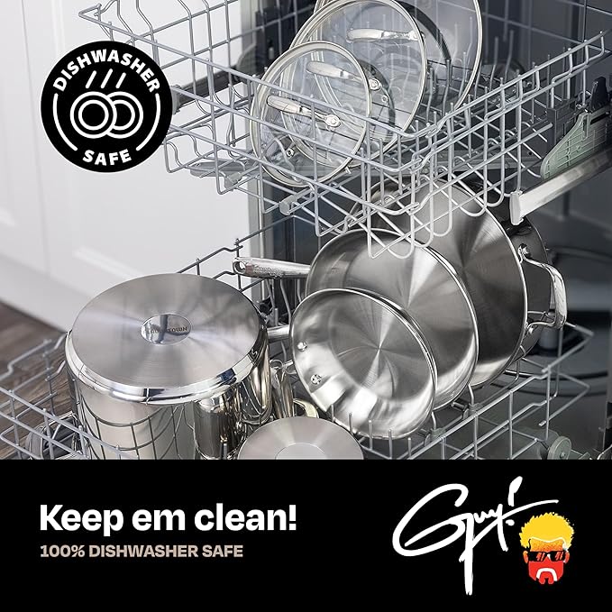 Guy Fieri's Flavortown 8-Quart Stainless Steel Stock Pot with Tempered Glass Lid - Kitchen Cookware with Tri-Ply Base Oven &amp Dishwasher Safe Compatible with Induction Gas &amp Electric Stoveto