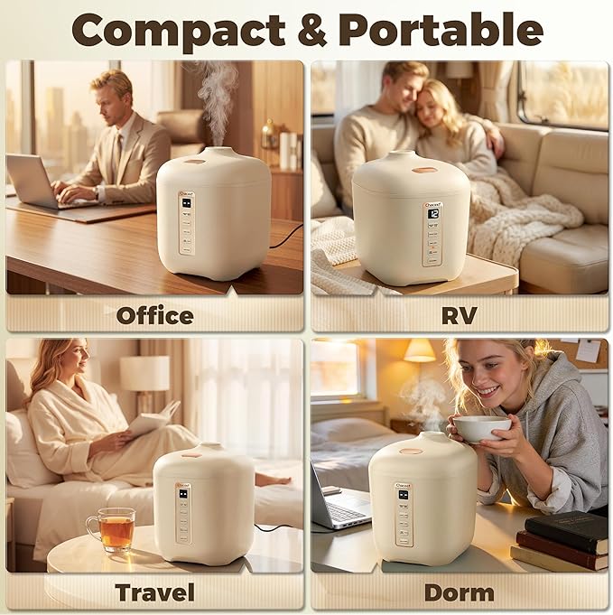 CHACEEF Mini Rice Cooker 2 Cups Uncooked 1.2L Rice Cooker Small Portable Non-Stick Small Travel Rice Maker BPA Free Smart Control Multifunction Cooker with 24 Hours Timer Delay &amp Keep Warm Fun