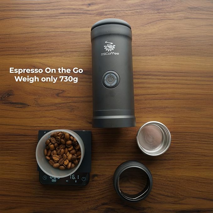 MiiCoffee Eon Portable Espresso Machine Travel Coffee Maker with Self-Heating and USB-C Charging (Grey)