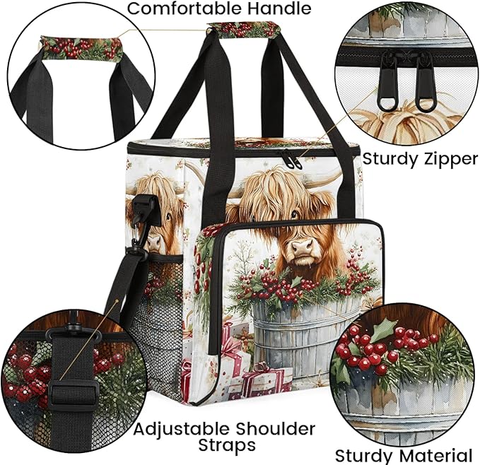 Western Cow Coffee Maker Travel Bag Highland Cow Insulated Grocery Bag Travel Picnic Leakproof Cooler Bags With Shoulder Strap