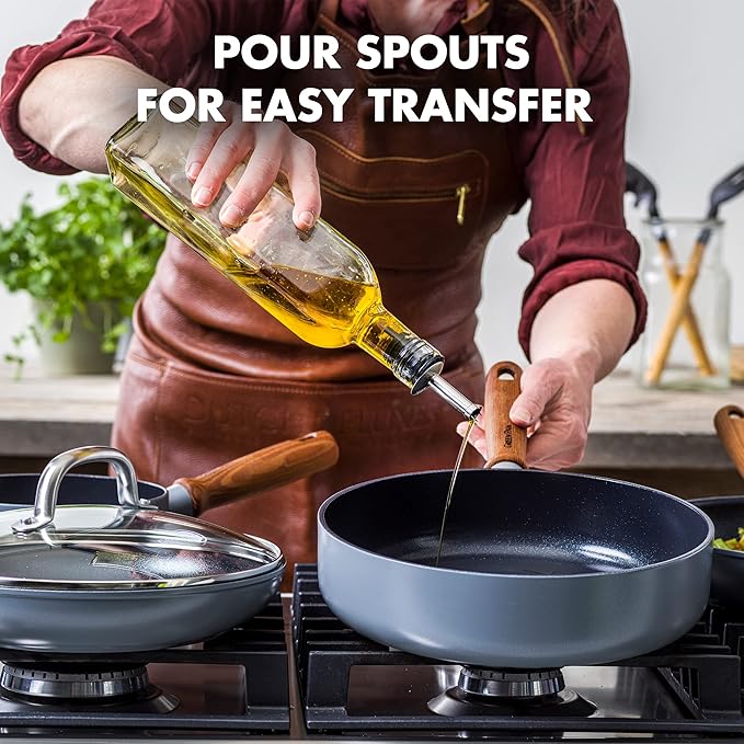 GreenPan Mayflower Pro Hard Anodized Healthy Ceramic Nonstick 9 Piece Cookware Pots and Pans Set Vintage Wood Handle PFAS-Free Induction Suitable Charcoal Gray