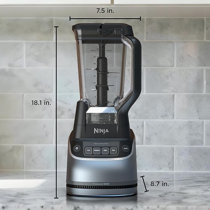 Ninja UltraCrush Professional Kitchen System | 1500W 72oz Full-Size Blender 8-Cup Food Processor &amp 18 oz To-Go Cup | Total Crushing Technology Smoothies Ice Crush Chopping &amp More | Silver
