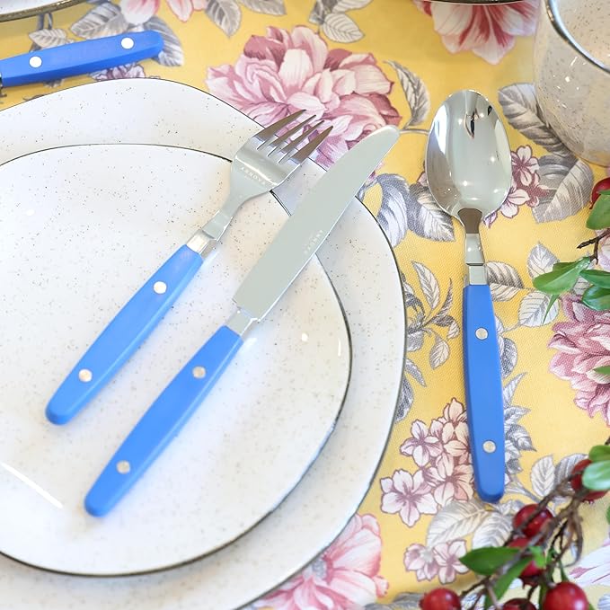 ANNOVA Silverware Set Retro/Rivet Colorful Stainless Steel Tableware Kitchen Flatware Set Utensils Includes Dinner Knives Forks Spoons Salad Forks &amp Dessert Spoons (Sapphire Blue 20 Pieces)