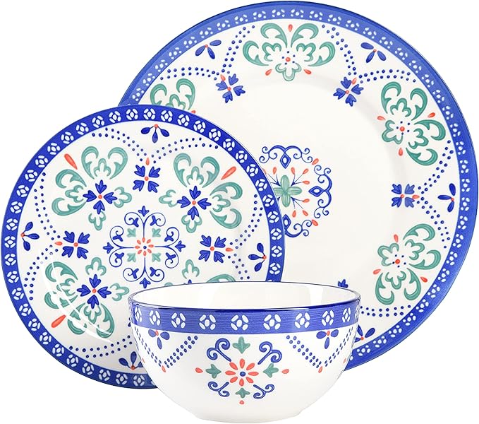 Laurie Gates by Gibson Hand Painted Tierra Mix and Match Dinnerware Set Service for 4 (12pcs) Star