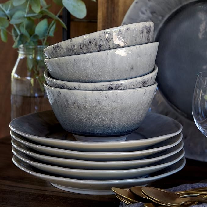 Costa Nova Ceramic Stoneware 5-Piece Place Setting Service for 1 - Madeira Collection Grey | Microwave &amp Dishwasher Safe Dinnerware Set | Food Safe Glazing | Restaurant Quality Tableware