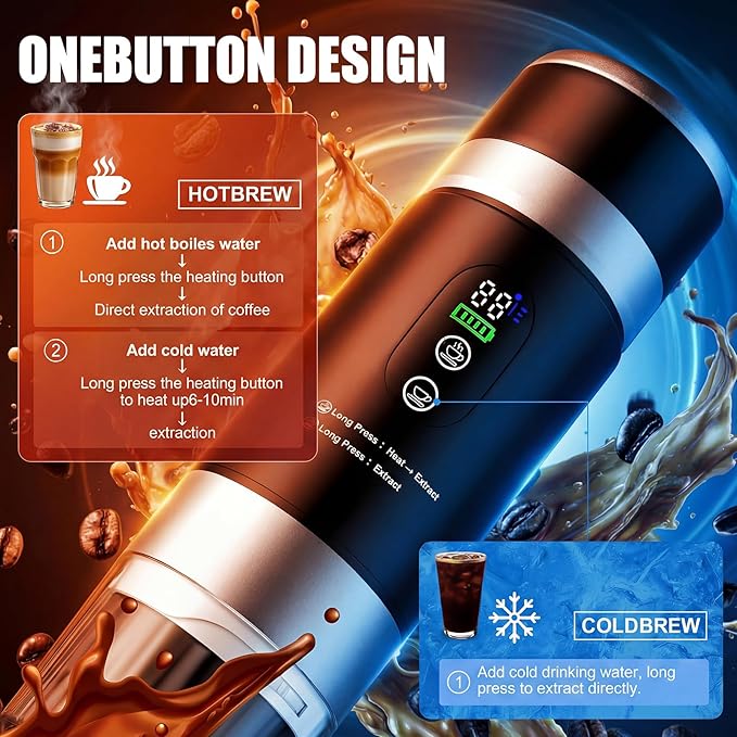 Portable Espresso Machine with Removable Battery 20-Bar Mini Travel Coffee Maker USB-C Self-Heating 3-in-1 for Ground Capsules &amp Pods (NS/DG) Car/Office/Home Use 6.8-oz Compact Espresso Make