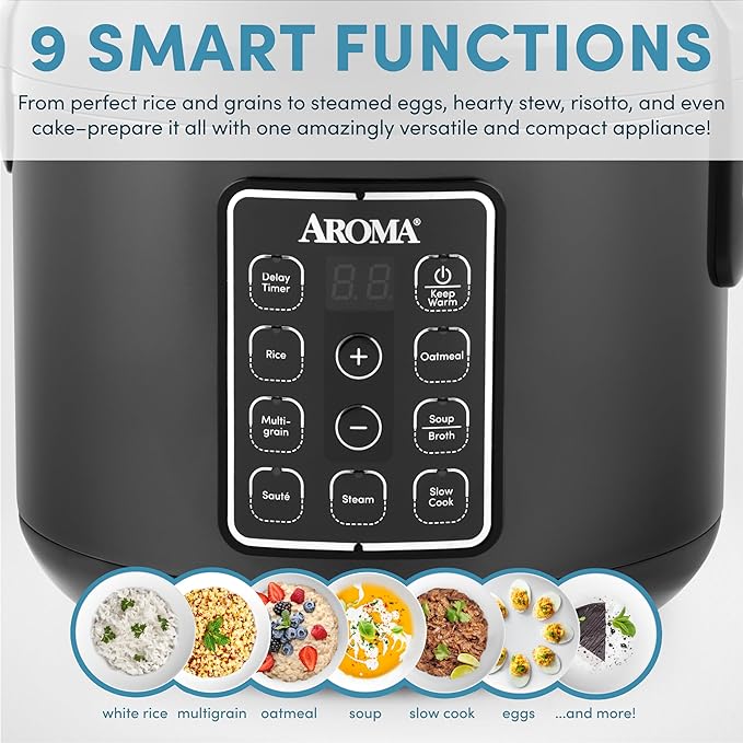 AROMA® Digital Rice Cooker Multicooker 6-Cup (Uncooked) / 12-Cup (Cooked) Steamer Slow Cooker Oatmeal Cooker Grain Cooker Auto Keep Warm 3 Qt Black ARC-966BD