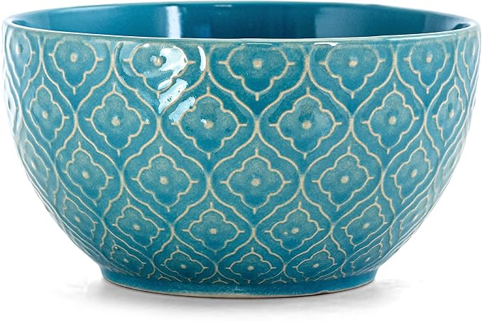Unknown1 16 Piece Round Stoneware Dinnerware Set in Aqua Blue Textured Casual Microwave SafeMedium