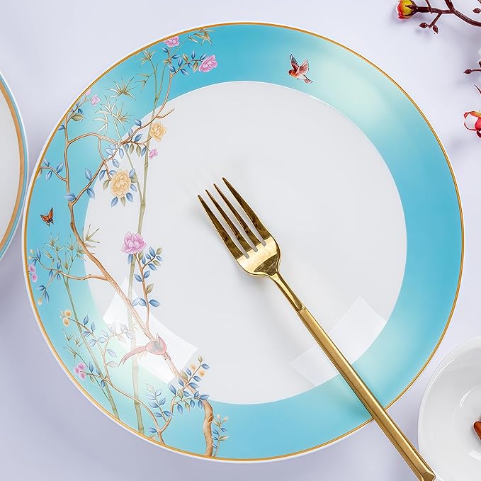 Fine Bone China Dinnerware SetPorcelain&ampCeramic Dinnerware SetsBone Stoneware &amp Ceramic Cookware Tableware Set Includes Dinner Plates|Spoons|Pasta Bowls|Soup Pot|Chopsticks (32PCS * 6-Person