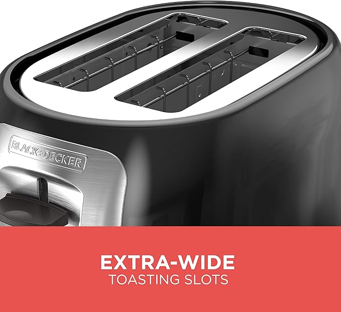 BLACK+DECKER 2-Slice Toaster TR1278B Extra Wide Slots 7 Shade Settings 850 Watts Frozen and Bagel Buttons