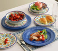 Melamine Dinnerware Sets 12Pcs Durable Plates and Bowls for 4 Lightweight Dishes Dinnerware Sets for Indoor and Outdoor Use Dishwasher Safe BPA free (Retro Style)