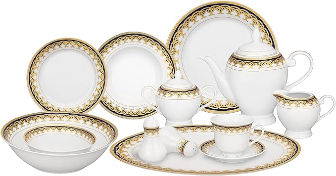 Lorren Home Trends 57-Piece Porcelain Dinnerware Set Iris Service for 8