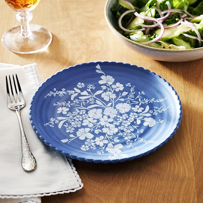 12-Piece Daisy Bamboo Melamine Dinnerware Set Bamboo Fiber Plates and Bowls with Floral Pattern Lightweight Unbreakable Dishes for 4